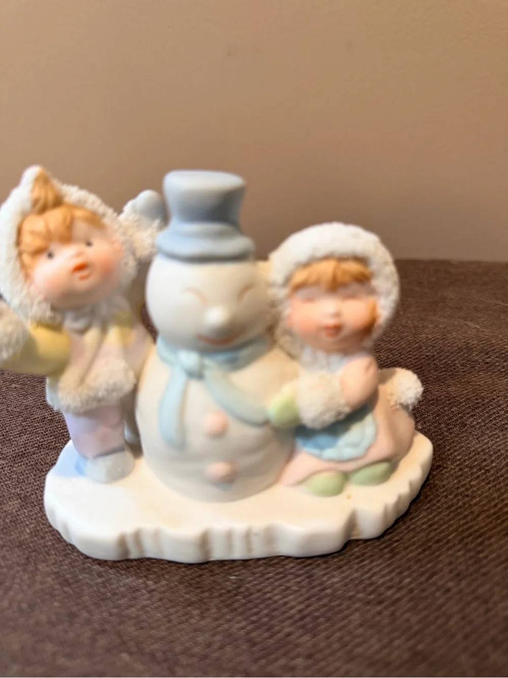 Pastel Blue Snowman Figurine with Children - Home Party Decor